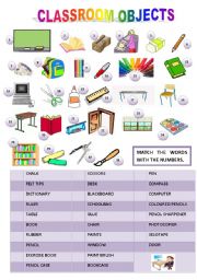 English Worksheet: CLASSROOM OBJECTS