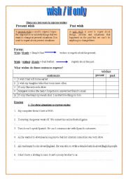 English Worksheet: wish/ if only + conditional type 3