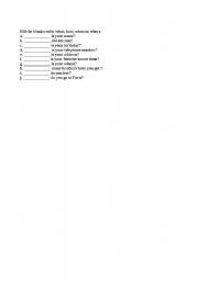 English worksheet: what, how, when or where