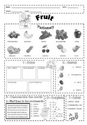 Fruit: worksheet + pictionary