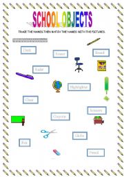 English worksheet: school objects