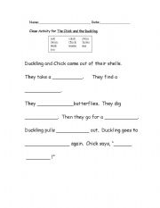 English Worksheet: Chick and Duckling Cloze