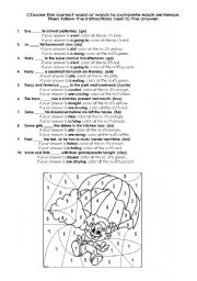 English Worksheet: Color by answer 2