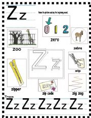 English Worksheet: ABC- letter Zz and sentences