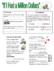 English Worksheet: If I Had a Million Dollars (2nd Conditional Practice)