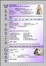 English Worksheet: Song worksheet - When youre gone by Avril Lavigne