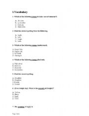 English worksheet: vocab and grammar quiz