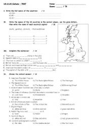 English Worksheet: UK & USA test editable