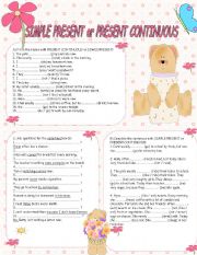 English Worksheet: Present simple vs Present continuous tense