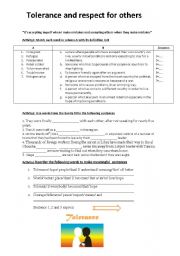 English Worksheet: tolerance and respect for others