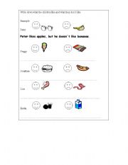 English worksheet: likes  and dislikes