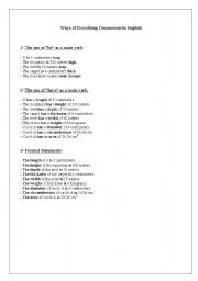 English Worksheet: Dimensions