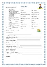 English Worksheet: final  elementary grammar test