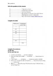 English worksheet: questions, pronouns, verb to be, a/an