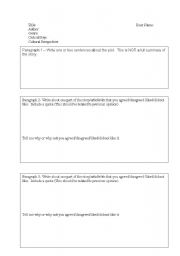 English Worksheet: Response to text template