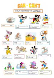 English Worksheet: CAN - CANT