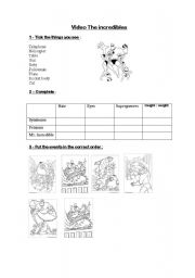 English worksheet: video the incredibles