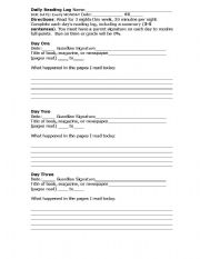 English worksheet: My Reading Log