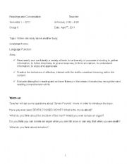 English worksheet: reading and conversation lesson plan with activities