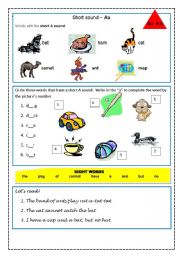 English worksheet: Sort A sound phonics worksheet