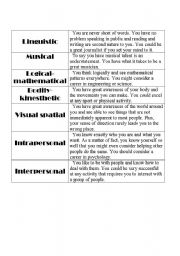 English Worksheet: Multiple Inteligences