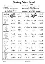 English Worksheet: Mystery Friend Game-How Long Have You?