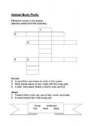 English Worksheet: How animals use their body parts [crossword puzzle]