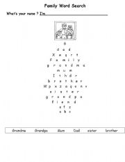 English worksheet: family word search