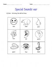 English Worksheet: Cut and Paste Activity: Phonics /ear/  