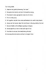 English worksheet: Test taking skills