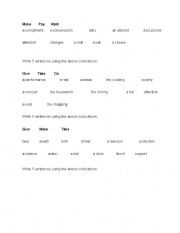 English worksheet: verb - noun collocations