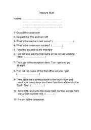 English Worksheet: treasure hunt for dirrections