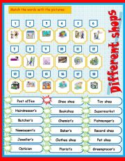 English Worksheet: Different shops 