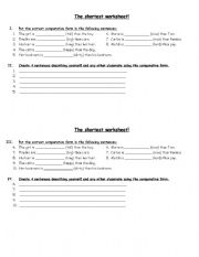 English worksheet: Comparison of short adjectives