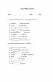 English Worksheet: Present Simple Exercises