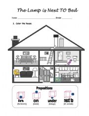 English Worksheet: The lamp is next to the bed