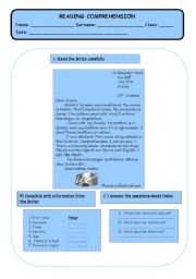 English Worksheet: Reading comprehension