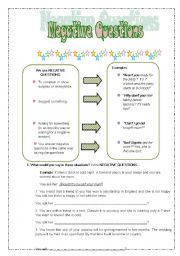 English Worksheet: Negative Questions