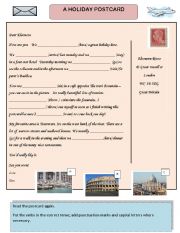 English Worksheet: A Holiday Postcard