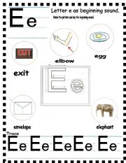 English Worksheet: ABC - letter Ee as beginning sound
