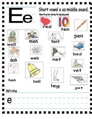 English Worksheet: ABC - letter  e as middle sound