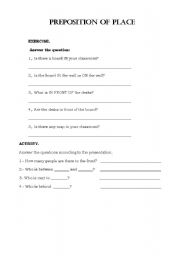 English worksheet: PREPOSITION OF PLACE