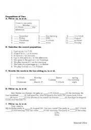 English Worksheet: prepositions of time