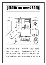 English Worksheet: Colour the Living Room