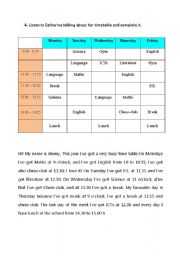 English Worksheet: school timetable