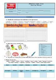 Vocabulary and grammar test - version 1 