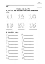 English Worksheet: EXERCISE ABOUT NUMBERS AND COLOURS