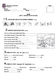 English Worksheet: ADVENTURE IN THE SEA!! QUESTIONS AND ANSWERS