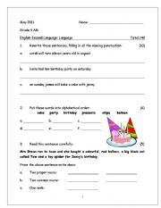 English Worksheet: Birthday Party Language