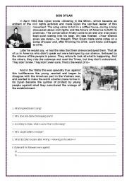 English Worksheet: Bob Dilan 